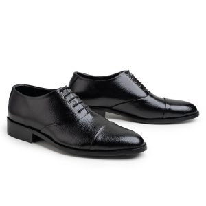 Black Grained Leather Captoe Oxford Dress Shoes Bella